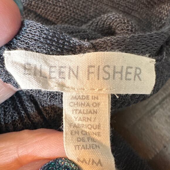 Eileen Fisher Belted Cardigan Sweater Gray Linen Long Sleeve Size Medium - Picture 4 of 5